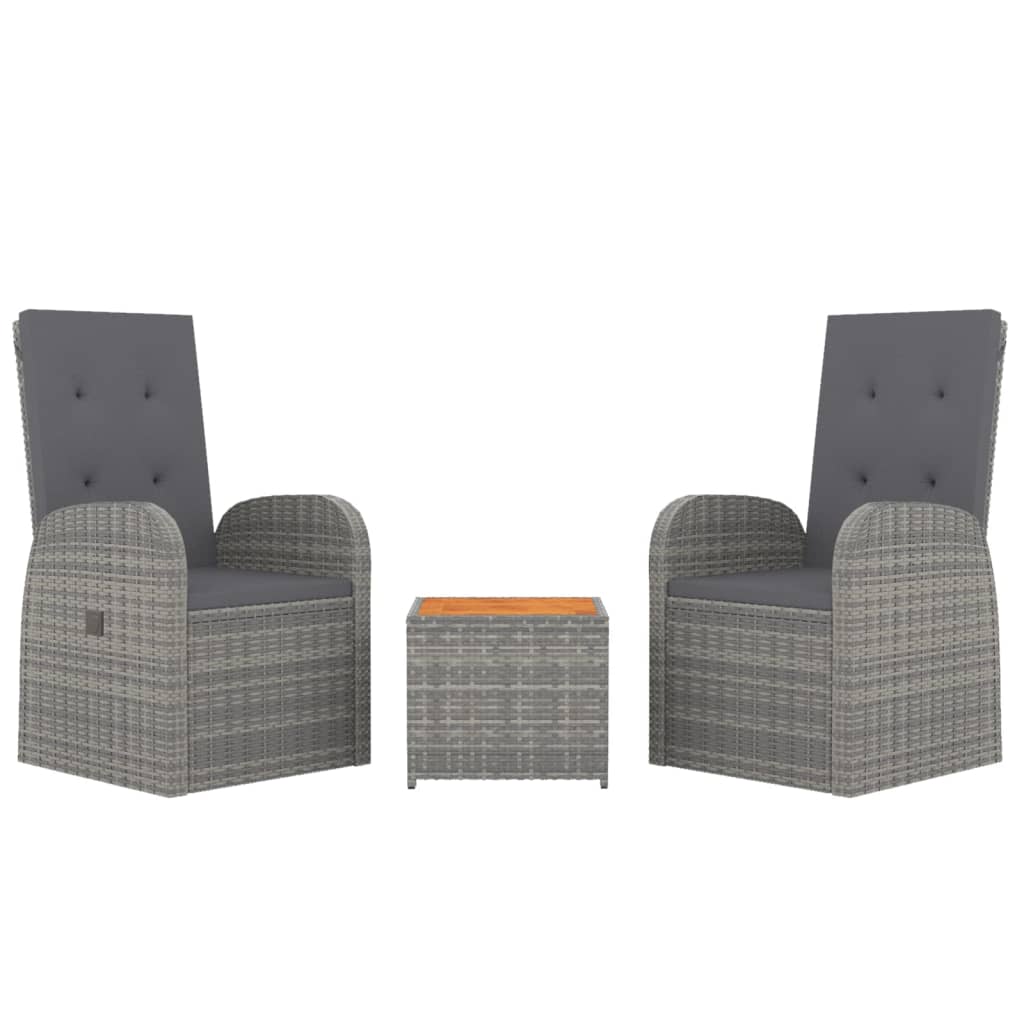 vidaXL 3-tlg. Garten-Lounge-Set Grau Poly Rattan & Massivholz Akazie