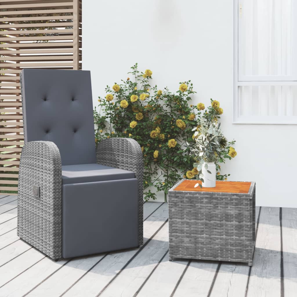 vidaXL 3-tlg. Garten-Lounge-Set Grau Poly Rattan & Massivholz Akazie