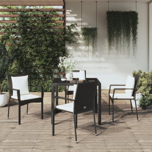 vidaXL 3-tlg. Garten-Essgruppe mit Kissen Schwarz Poly Rattan