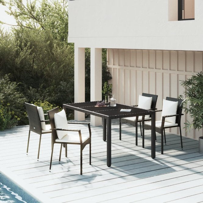 vidaXL 3-tlg. Garten-Essgruppe mit Kissen Schwarz Poly Rattan
