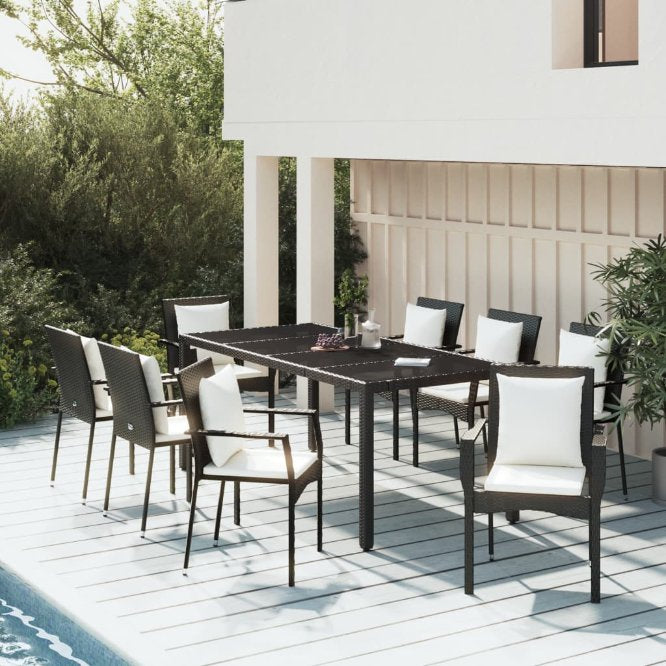 vidaXL 3-tlg. Garten-Essgruppe mit Kissen Schwarz Poly Rattan
