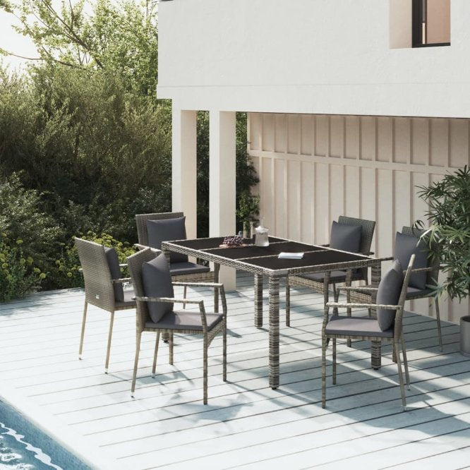 vidaXL 3-tlg. Garten-Essgruppe mit Kissen Schwarz Poly Rattan