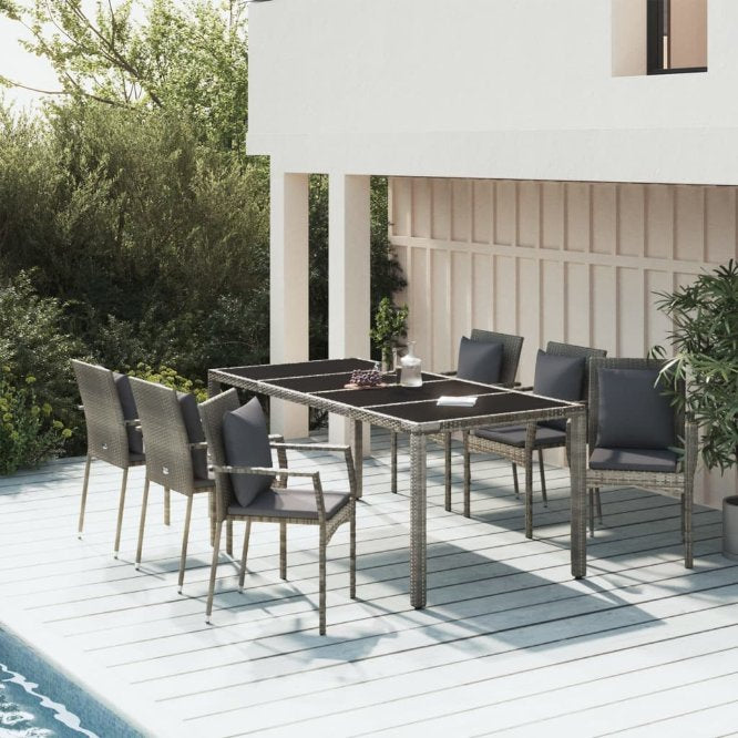 vidaXL 3-tlg. Garten-Essgruppe mit Kissen Schwarz Poly Rattan