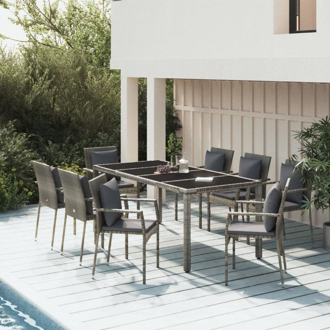 vidaXL 3-tlg. Garten-Essgruppe mit Kissen Schwarz Poly Rattan