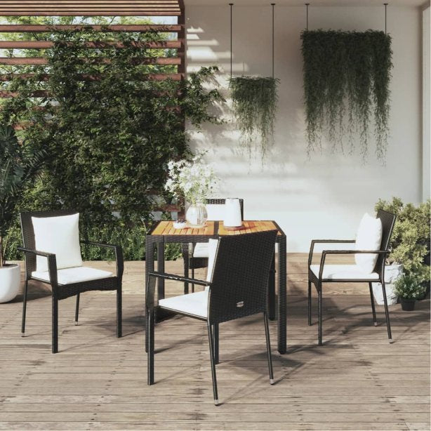 vidaXL 3-tlg. Garten-Essgruppe mit Kissen Schwarz Poly Rattan