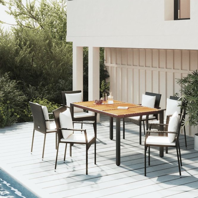 vidaXL 3-tlg. Garten-Essgruppe mit Kissen Schwarz Poly Rattan