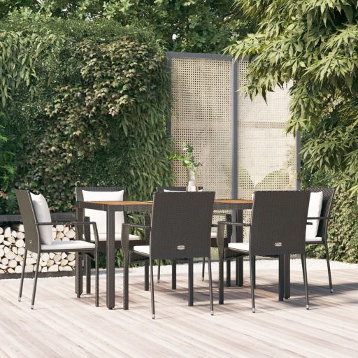 vidaXL 3-tlg. Garten-Essgruppe mit Kissen Schwarz Poly Rattan