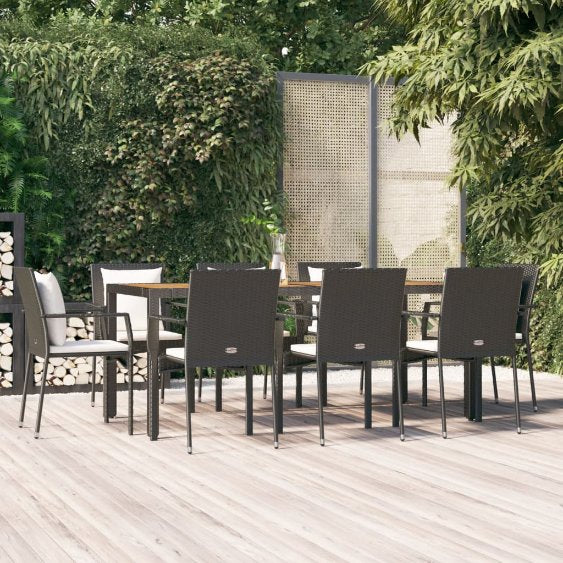 vidaXL 3-tlg. Garten-Essgruppe mit Kissen Schwarz Poly Rattan