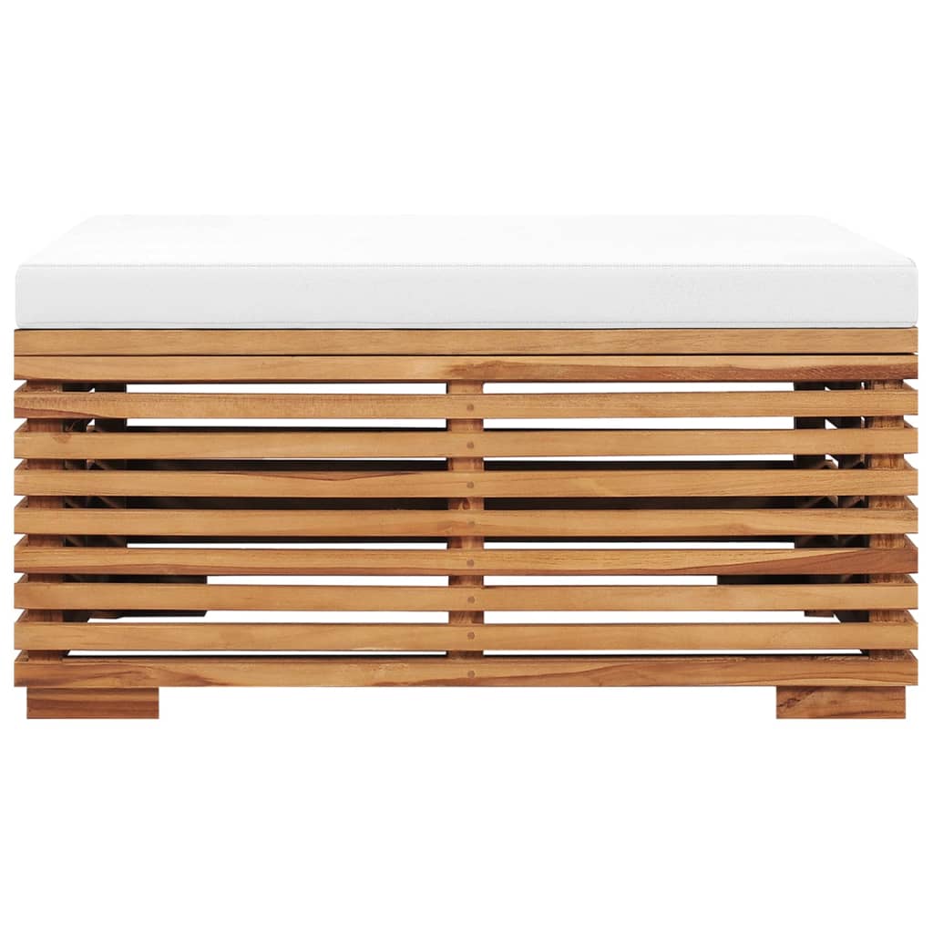 vidaXL Gartentisch und Fußhocker Set mit Creme Kissen Teak Massivholz