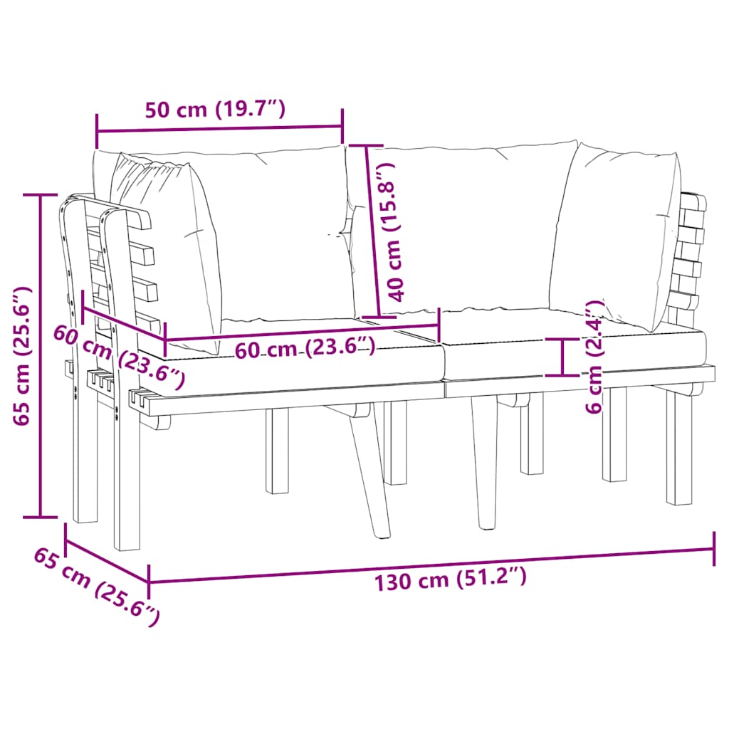 vidaXL 2-Sitzer-Gartensofa mit Kissen Massivholz Akazie