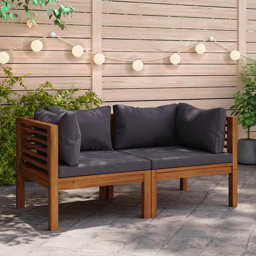 vidaXL Ecksofas 2 Stk. mit Dunkelgrauen Kissen Massivholz Teak