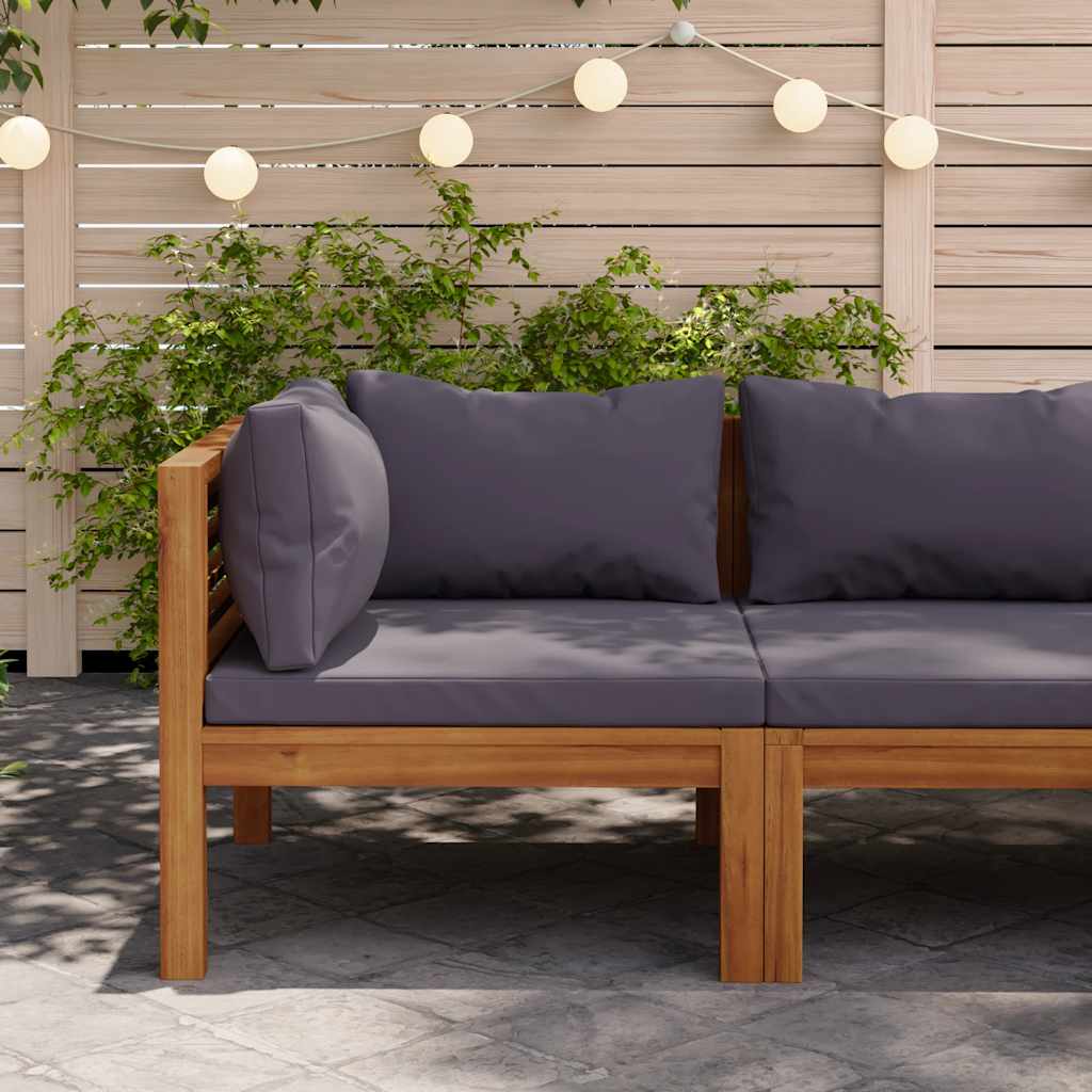 vidaXL Ecksofas 2 Stk. mit Dunkelgrauen Kissen Massivholz Teak