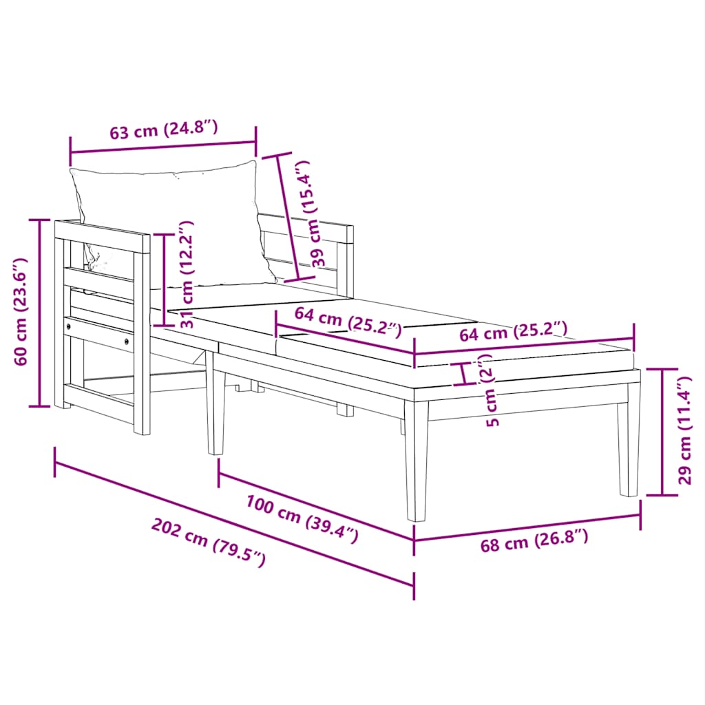 vidaXL Sonnenliege mit Cremeweißen Kissen Massivholz Akazie