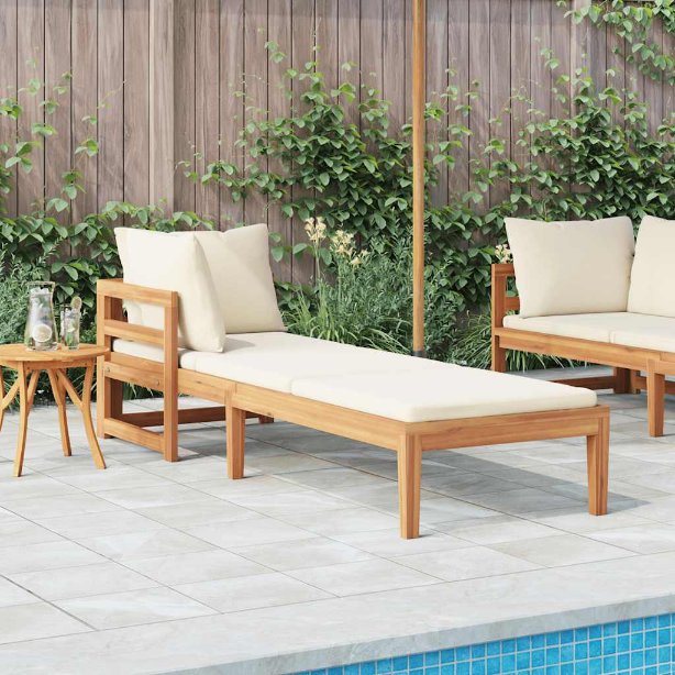 vidaXL Sonnenliege mit Cremeweißen Kissen Massivholz Akazie