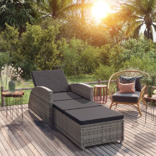 vidaXL Sonnenliege mit Cremeweißer Auflage Poly Rattan Schwarz