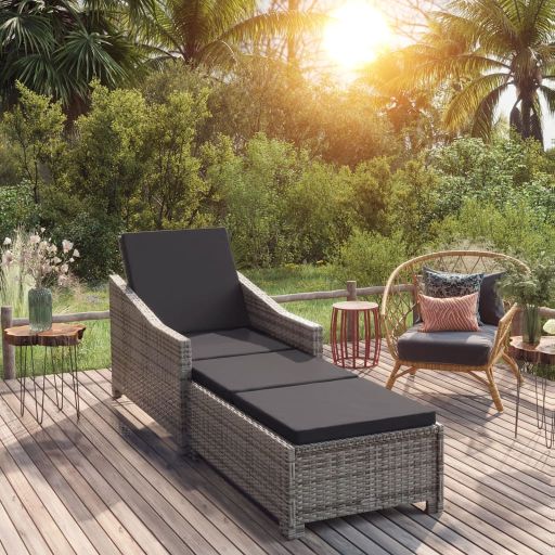 vidaXL Sonnenliege mit Cremeweißer Auflage Poly Rattan Schwarz