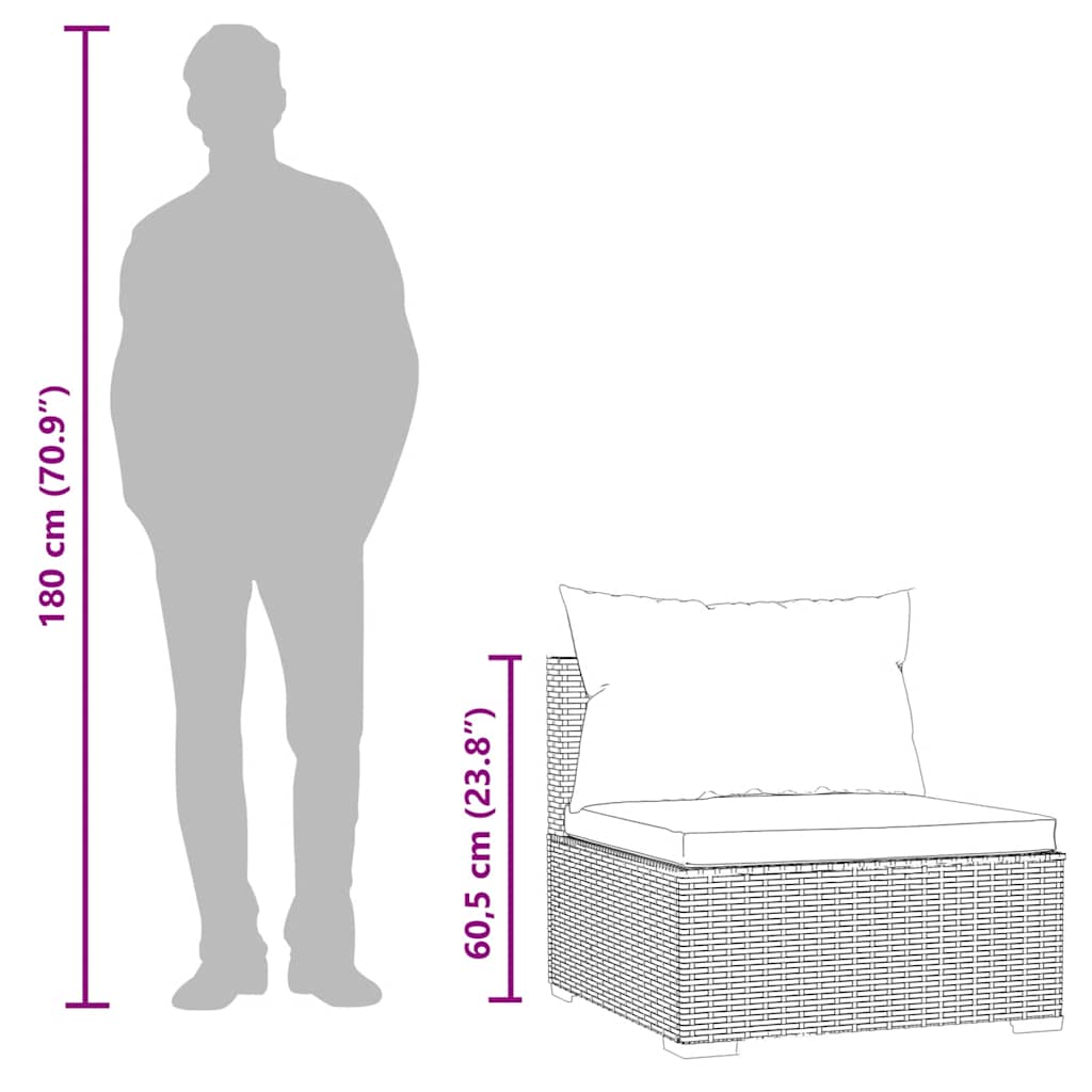 vidaXL Garten-Mittelsofa mit Kissen Schwarz Poly Rattan