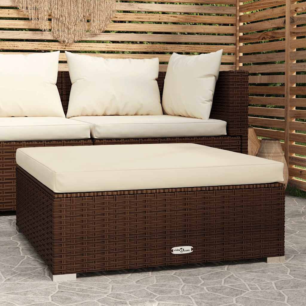 vidaXL Garten-Fußhocker mit Kissen Schwarz 70x70x30 cm Poly Rattan