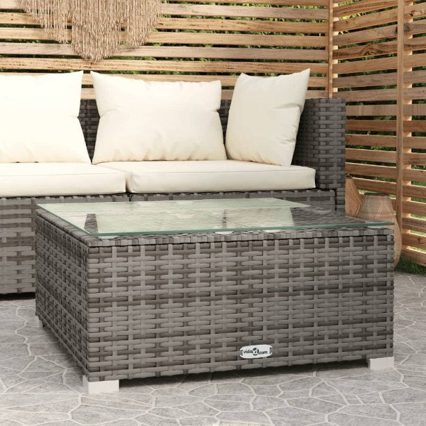 vidaXL Garten-Couchtisch Braun 60x60x30 cm Poly Rattan und Glas