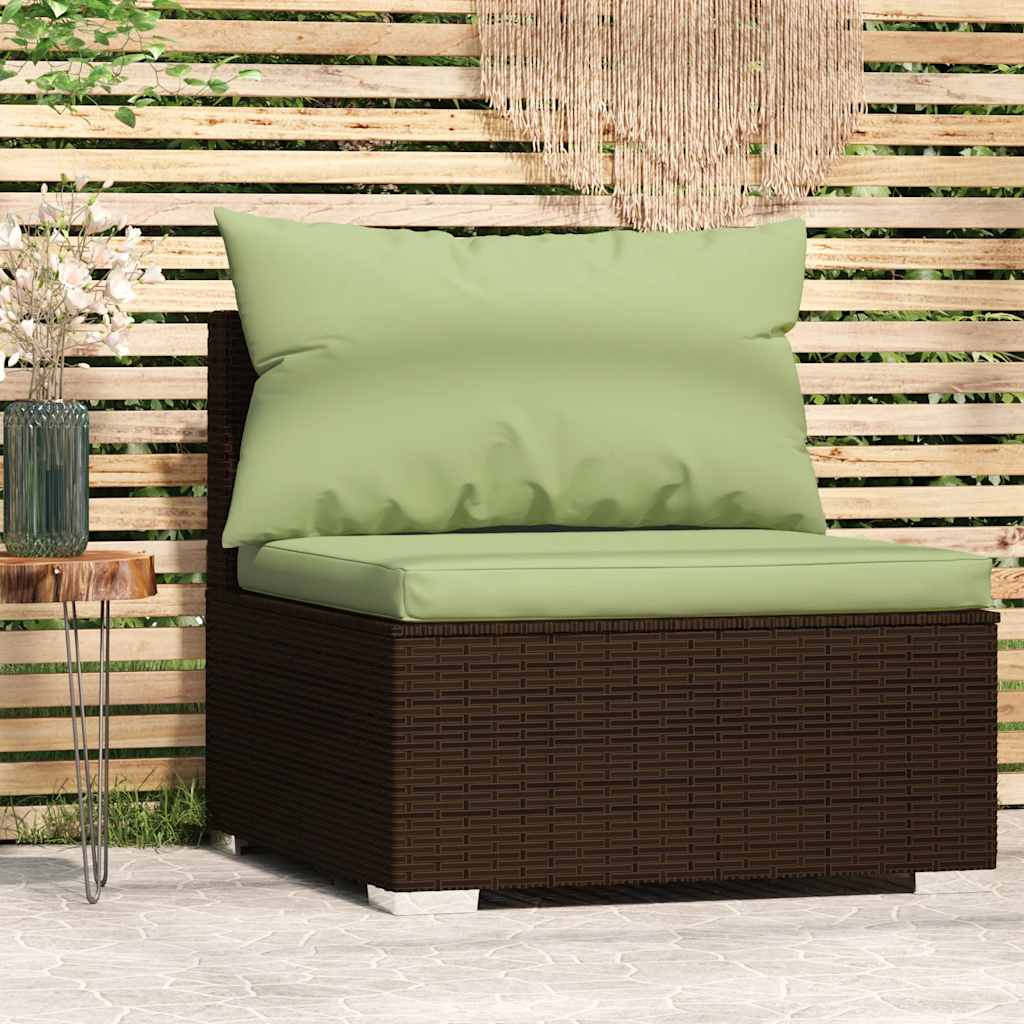 vidaXL Garten-Mittelsofa mit Kissen Schwarz Poly Rattan