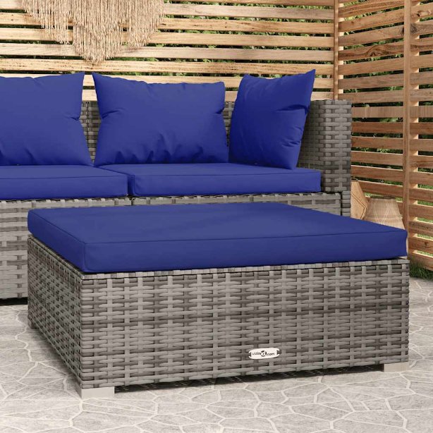 vidaXL Garten-Fußhocker mit Kissen Schwarz 70x70x30 cm Poly Rattan