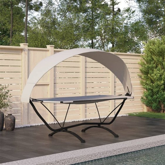 vidaXL Outdoor-Loungebett mit Dach Schwarz Stahl und Oxford-Stoff