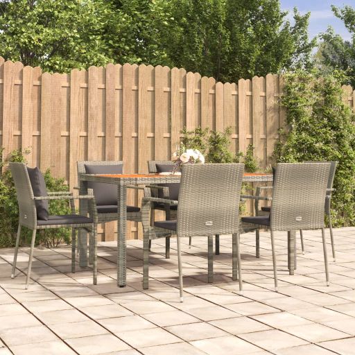 vidaXL 3-tlg. Garten-Essgruppe mit Kissen Schwarz Poly Rattan
