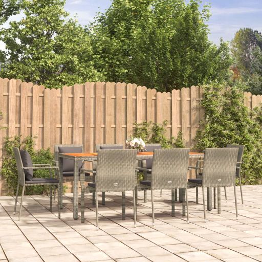 vidaXL 3-tlg. Garten-Essgruppe mit Kissen Schwarz Poly Rattan