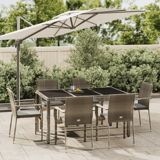 vidaXL 3-tlg. Garten-Essgruppe mit Kissen Schwarz Poly Rattan