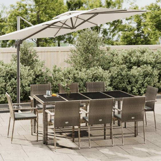 vidaXL 3-tlg. Garten-Essgruppe mit Kissen Schwarz Poly Rattan