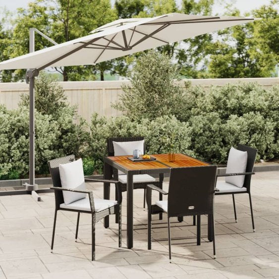 vidaXL 3-tlg. Garten-Essgruppe mit Kissen Schwarz Poly Rattan