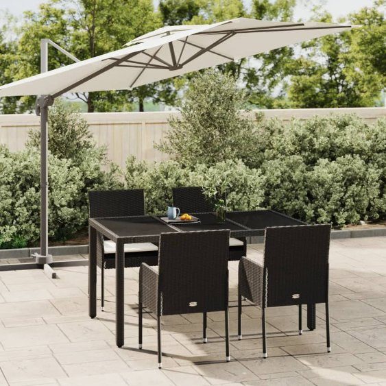 vidaXL 3-tlg. Garten-Essgruppe mit Kissen Schwarz Poly Rattan