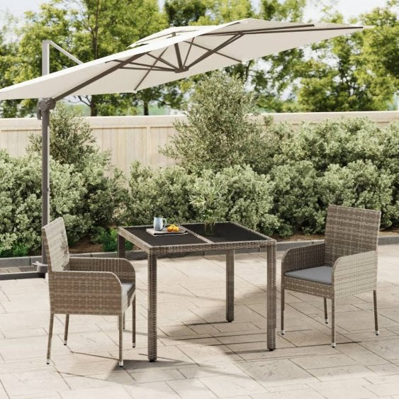vidaXL 3-tlg. Garten-Essgruppe mit Kissen Schwarz Poly Rattan