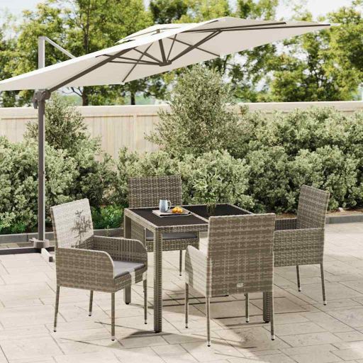 vidaXL 3-tlg. Garten-Essgruppe mit Kissen Schwarz Poly Rattan