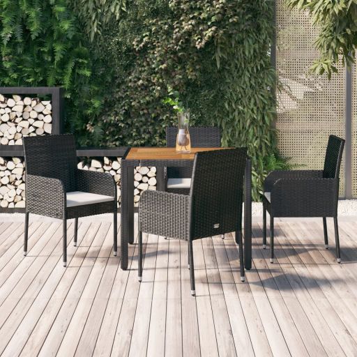 vidaXL 3-tlg. Garten-Essgruppe mit Kissen Schwarz Poly Rattan