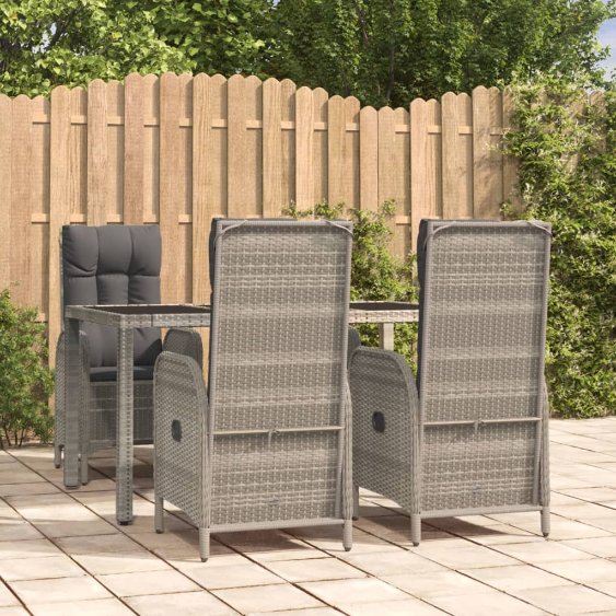 vidaXL 3-tlg. Garten-Essgruppe mit Kissen Grau Poly Rattan