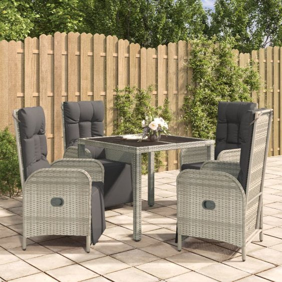 vidaXL 3-tlg. Garten-Essgruppe mit Kissen Grau Poly Rattan