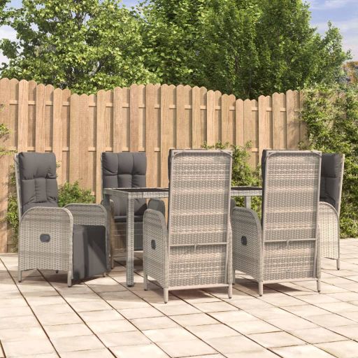 vidaXL 3-tlg. Garten-Essgruppe mit Kissen Grau Poly Rattan