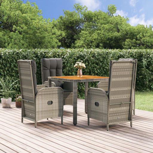 vidaXL 3-tlg. Garten-Essgruppe mit Kissen Grau Poly Rattan