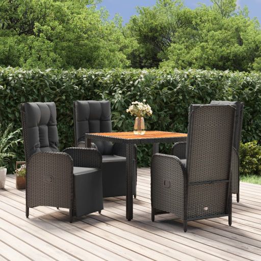 vidaXL 3-tlg. Garten-Essgruppe mit Kissen Schwarz Poly Rattan