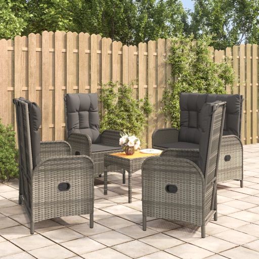 vidaXL 4-tlg. Garten-Essgruppe mit Kissen Grau Poly Rattan