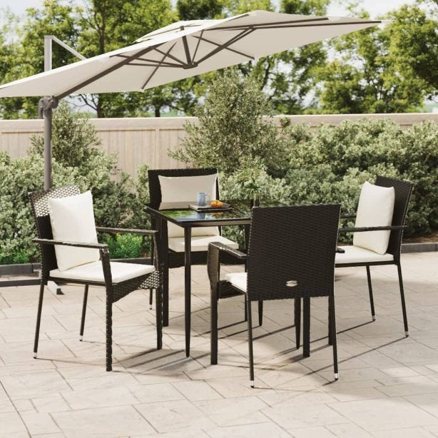 vidaXL 3-tlg. Garten-Essgruppe mit Kissen Schwarz Poly Rattan