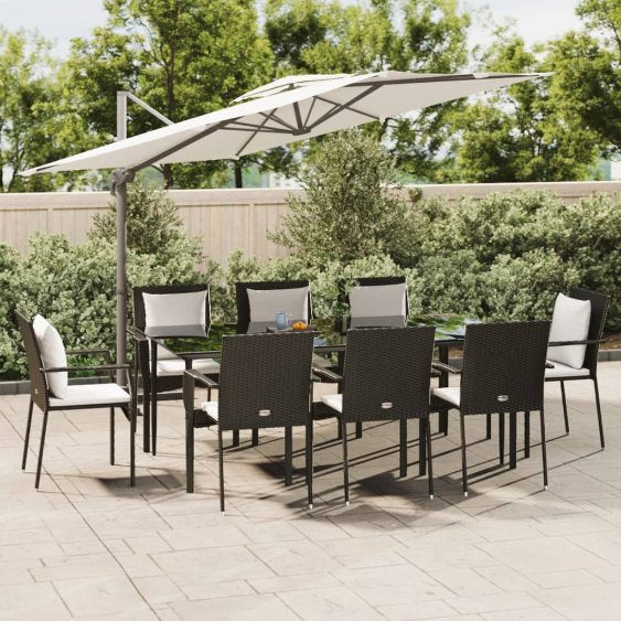 vidaXL 3-tlg. Garten-Essgruppe mit Kissen Schwarz Poly Rattan