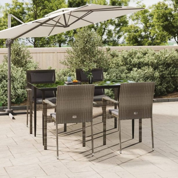 vidaXL 3-tlg. Garten-Essgruppe mit Kissen Schwarz Poly Rattan