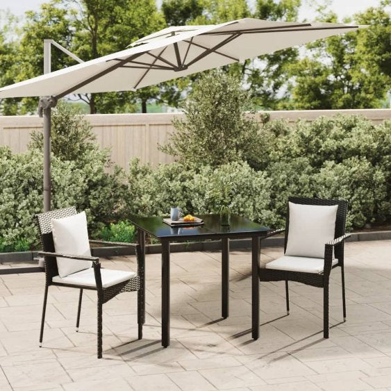 vidaXL 3-tlg. Garten-Essgruppe mit Kissen Schwarz Poly Rattan