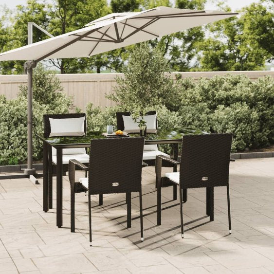 vidaXL 3-tlg. Garten-Essgruppe mit Kissen Schwarz Poly Rattan