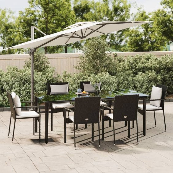 vidaXL 3-tlg. Garten-Essgruppe mit Kissen Schwarz Poly Rattan