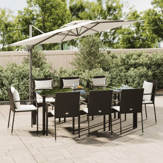 vidaXL 3-tlg. Garten-Essgruppe mit Kissen Schwarz Poly Rattan