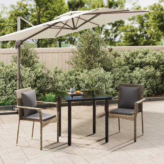 vidaXL 3-tlg. Garten-Essgruppe mit Kissen Schwarz Poly Rattan