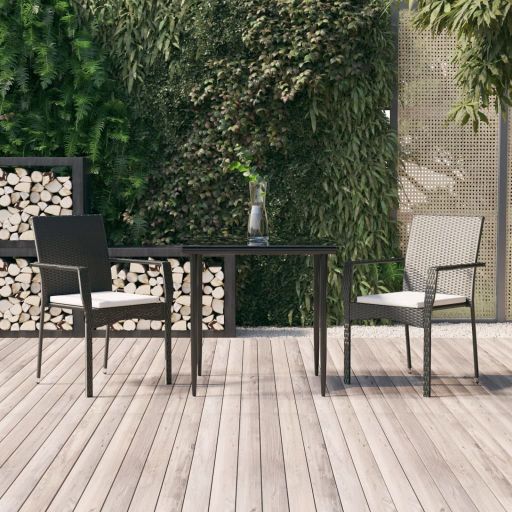 vidaXL 3-tlg. Garten-Essgruppe mit Kissen Schwarz Poly Rattan
